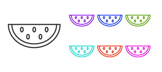Black line Watermelon icon isolated on white background. Set icons colorful. Vector