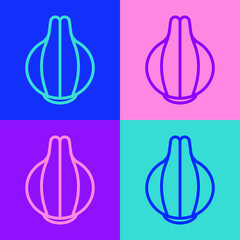 Pop art line Onion icon isolated on color background. Vector