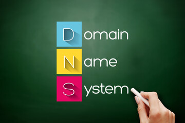 DNS - Domain Name System acronym, technology concept background on blackboard