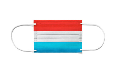 Flag of Luxembourg on a disposable surgical mask. White background