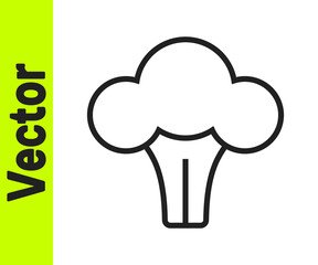Black line Broccoli icon isolated on white background. Vector