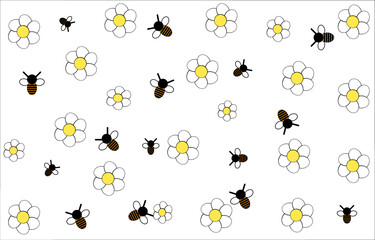 seamless pattern with bees and flowers