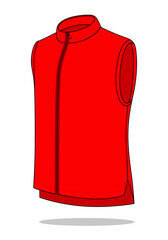 Stand Up Collar Red Vest With Zip, Side Vents And Hem Short Front, Long Back Vector.