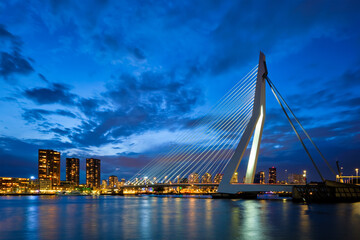 Fototapeta na wymiar View of Erasmus Bridge Erasmusbrug and Rotterdam skyline. Rotterdam, Netherlands