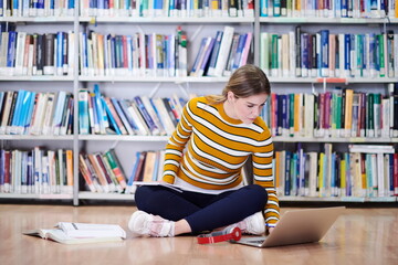 the student uses a notebook and a school library