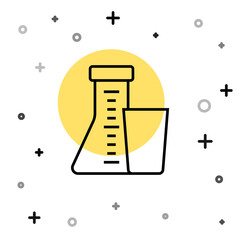 Black line Test tube and flask chemical laboratory test icon isolated on white background. Laboratory glassware sign. Random dynamic shapes. Vector