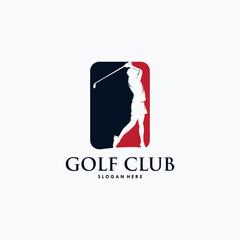 Golf player Logo design vector template.