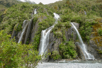 waterfalls around Franz Josef Glacier