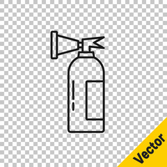 Black line Fire extinguisher icon isolated on transparent background. Vector