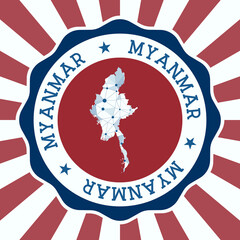 Myanmar Badge. Round logo of country with triangular mesh map and radial rays. EPS10 Vector.