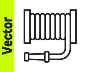 Black line Fire hose reel icon isolated on white background. Vector