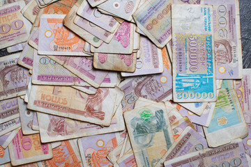 Ukrainian karbovanets also known as kupons or coupons banknote texture background