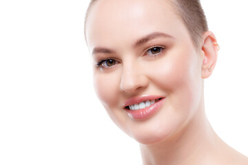 Obraz premium Portrait of a beautiful short-haired woman with perfect glowing skin