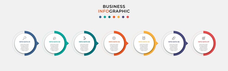 Vector Infographic design business template with icons and 7 options or steps. Can be used for process diagram, presentations, workflow layout, banner, flow chart, info graph
