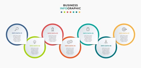 Vector Infographic design business template with icons and 7 options or steps. Can be used for process diagram, presentations, workflow layout, banner, flow chart, info graph