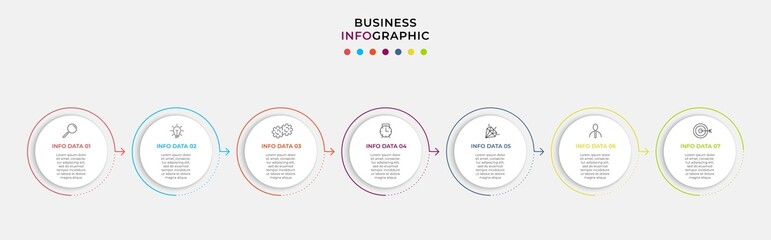 Vector Infographic design business template with icons and 7 options or steps. Can be used for process diagram, presentations, workflow layout, banner, flow chart, info graph