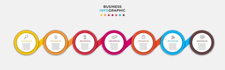 Vector Infographic design business template with icons and 7 options or steps. Can be used for process diagram, presentations, workflow layout, banner, flow chart, info graph