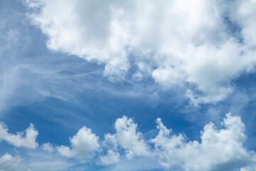 White clouds in the blue sky during the day. Roof replacement tool. Resource for designers.
