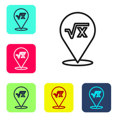 Black line Square root of x glyph icon isolated on white background. Mathematical expression. Set icons in color square buttons. Vector