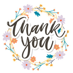 Cute Thank You Script Card Flowers Letter text
