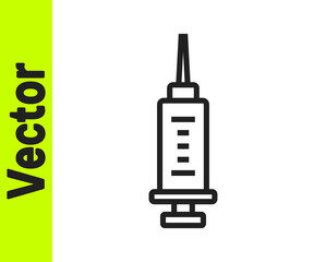 Black line Syringe icon isolated on white background. Syringe for vaccine, vaccination, injection, flu shot. Medical equipment. Vector