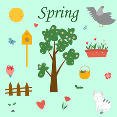 spring set of vector images, Easter, sun, joy, inspiration