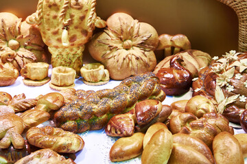 Beautiful russian loaf of bread in bakery