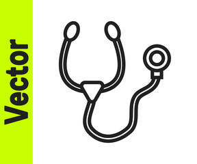 Black line Stethoscope medical instrument icon isolated on white background. Vector