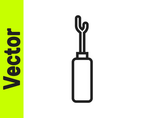 Black line Awl tool with wooden handle icon isolated on white background. Work equipment tailor industry. Vector