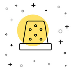 Black line Thimble for sewing icon isolated on white background. Random dynamic shapes. Vector