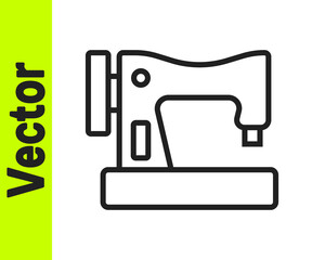 Black line Sewing machine icon isolated on white background. Vector