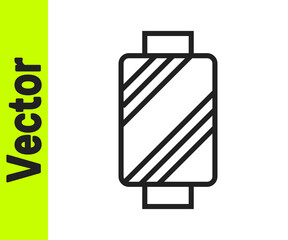 Black line Sewing thread on spool icon isolated on white background. Yarn spool. Thread bobbin. Vector