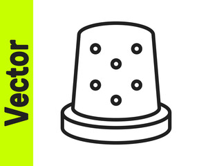 Black line Thimble for sewing icon isolated on white background. Vector