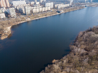 Fototapeta premium Bank of the river. Aerial drone view.