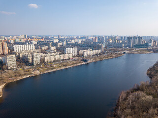 Fototapeta na wymiar Bank of the river. Aerial drone view.