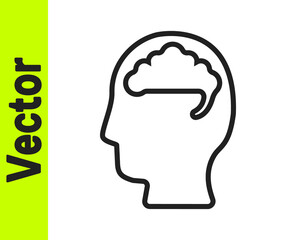 Black line Human brain icon isolated on white background. Vector