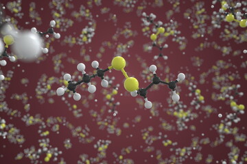 Allyl propyl disulfide molecule. Ball-and-stick molecular model. Chemistry related 3d rendering