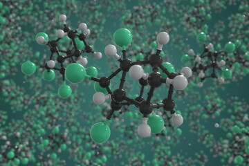 Aldrin molecule, ball-and-stick molecular conceptual model. Scientific 3d rendering