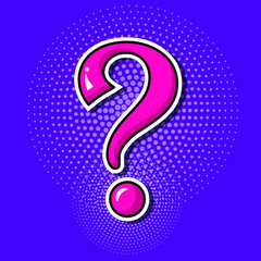 Question mark sticker in 1960s pop art style