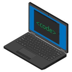 Laptop coding concept. Web developer, design, programming. Laptop screen code