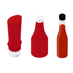 Tomato ketchup and hot sweet chili pepper sauce bottles