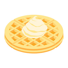 Fresh round belgium waffle with ice cream isolated on white background isometric view