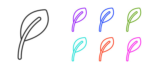 Black line Leaf icon isolated on white background. Leaves sign. Fresh natural product symbol. Set icons colorful. Vector