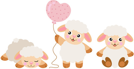 Obraz na płótnie Canvas Three cute lamb sheeps isolated on white