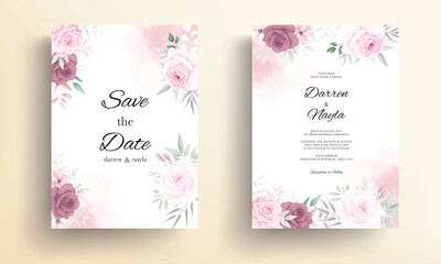 Hand drawn delicate floral wedding invitation card