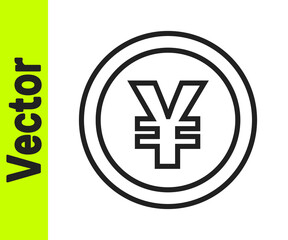 Obraz premium Black line Chinese Yuan currency symbol icon isolated on white background. Coin money. Banking currency sign. Cash symbol. Vector