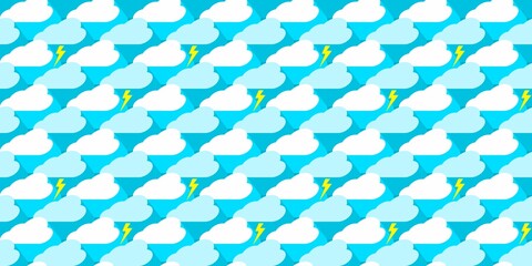 Seamless Blue Sky Background Pattern With Clouds And Lightning Vector Illustration Art