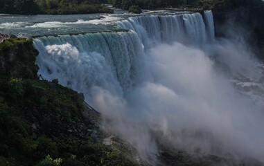 Huge and strong Niagara falls view, splash of the water