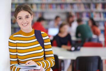 the student uses a notebook and a school library