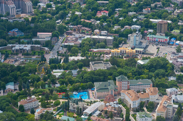 Fototapeta na wymiar Kislovodsk - view of the center of Kislovodsk from the plane.